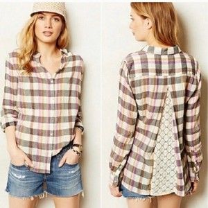 Anthro Isabella Sinclair Lace Back Plaid Top